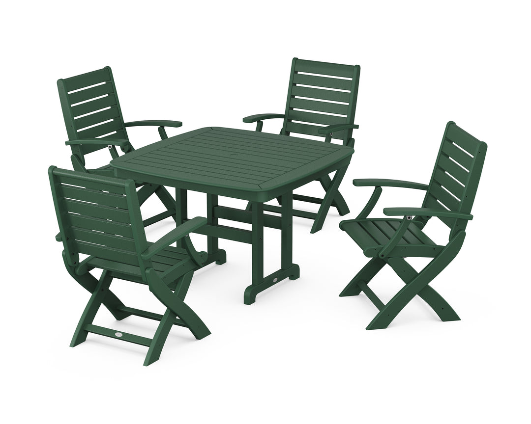 POLYWOOD® Signature Folding Chair 5-Piece Dining Set with Nautical Dining Table and Trestle Legs