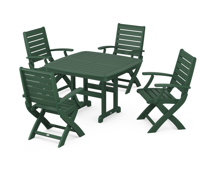 POLYWOOD® Signature Folding Chair 5-Piece Dining Set with Nautical Dining Table and Trestle Legs