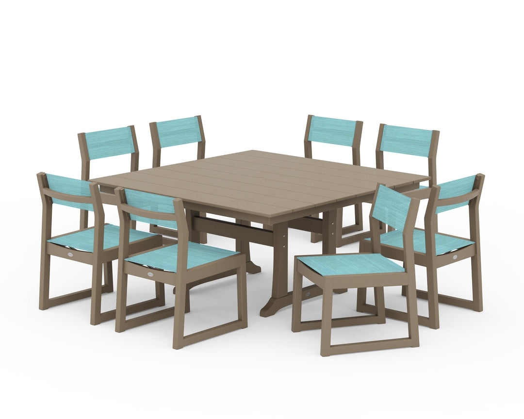 POLYWOOD® EDGE Sling Side Chair 9-Piece Farmhouse Trestle Dining Set