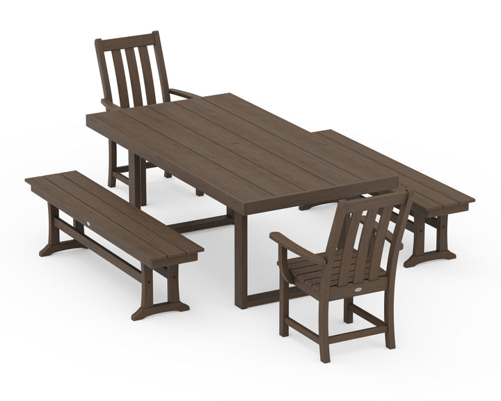 POLYWOOD® Vineyard 5-Piece Dining Set with Benches