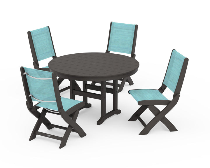 POLYWOOD® Coastal Folding Side Chair 5-Piece Round Dining Set