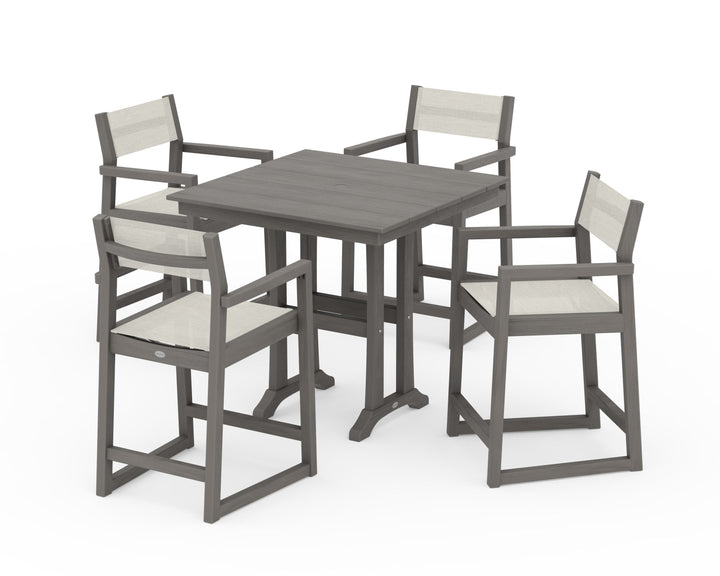 POLYWOOD® EDGE Sling Arm Chair 5-Piece Farmhouse Counter Set with Trestle Legs