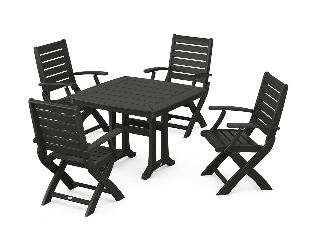 POLYWOOD® Signature Folding Chair 5-Piece Dining Set with Trestle Legs
