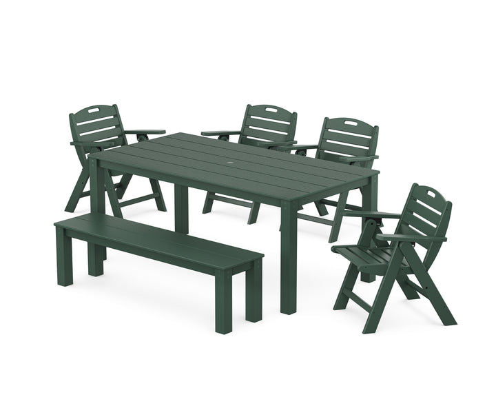 POLYWOOD® Nautical Folding Lowback Chair 6-Piece Parsons Dining Set with Bench