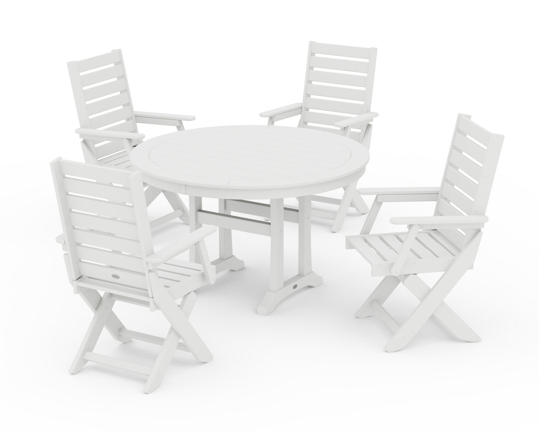 POLYWOOD® Captain Folding Chair 5-Piece Round Dining Set with Trestle Legs