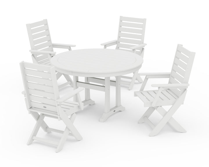 POLYWOOD® Captain Folding Chair 5-Piece Round Dining Set with Trestle Legs