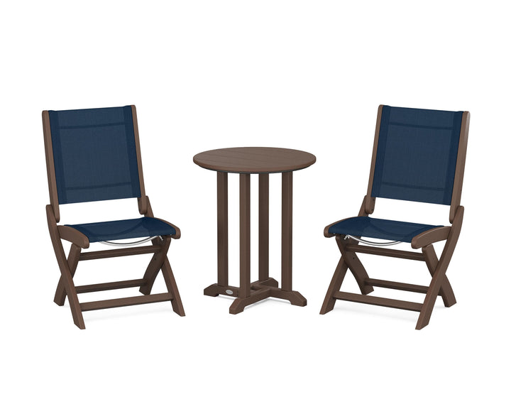 POLYWOOD® Coastal Folding Side Chair 3-Piece Round Bistro Dining Set