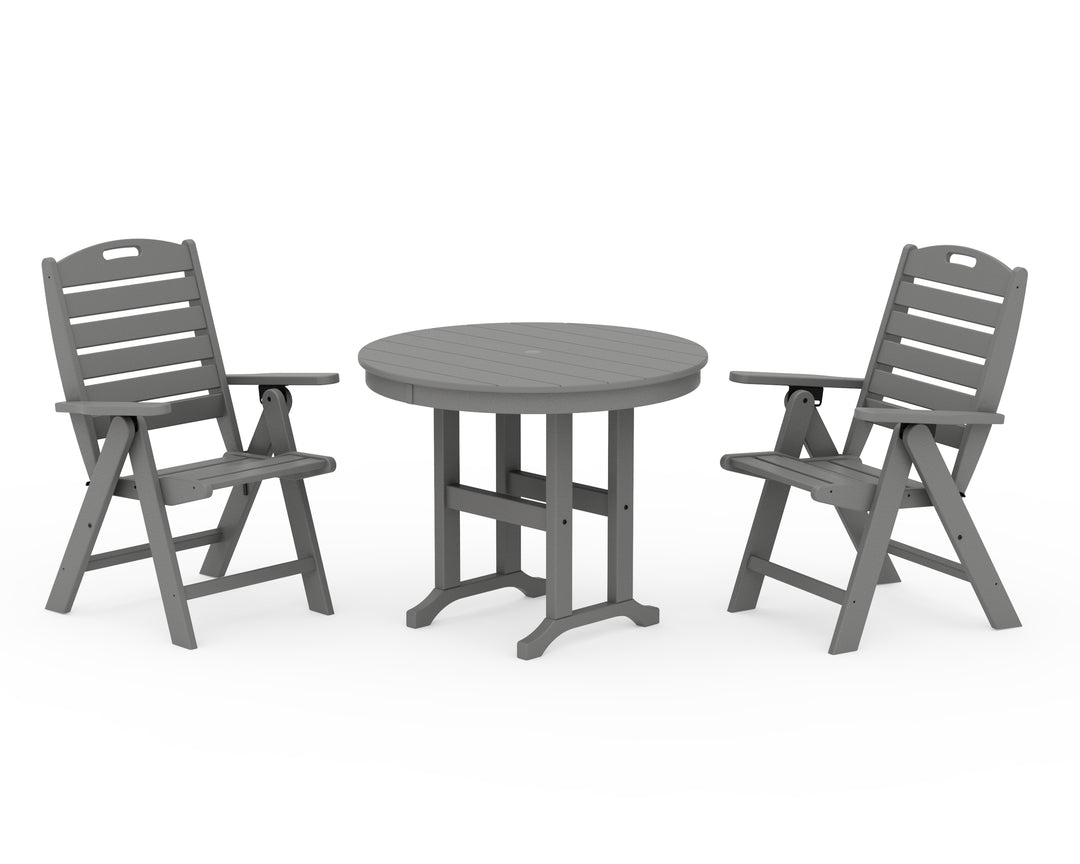 POLYWOOD® Nautical Folding Highback Chair 3-Piece Round Dining Set