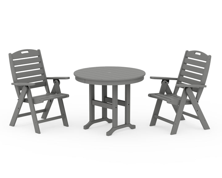 POLYWOOD® Nautical Folding Highback Chair 3-Piece Round Dining Set