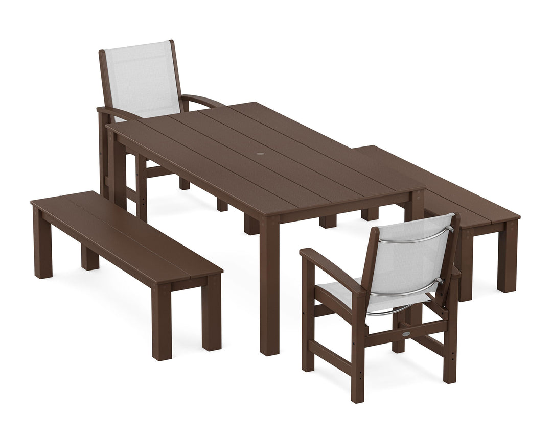 POLYWOOD® Coastal 5-Piece Parsons Dining Set with Benches