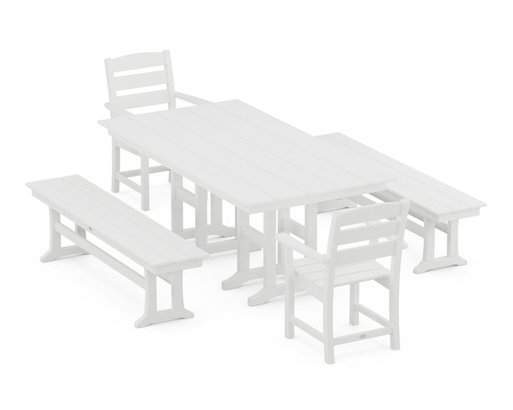 POLYWOOD® Lakeside 5-Piece Farmhouse Dining Set with Benches
