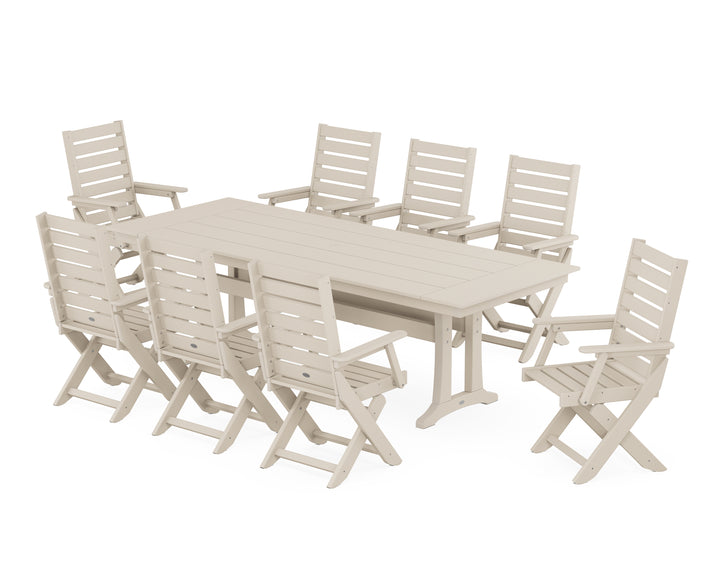 POLYWOOD® Captain 9-Piece Farmhouse Dining Set with Trestle Legs
