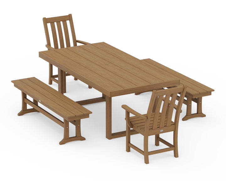 POLYWOOD® Vineyard 5-Piece Dining Set with Benches