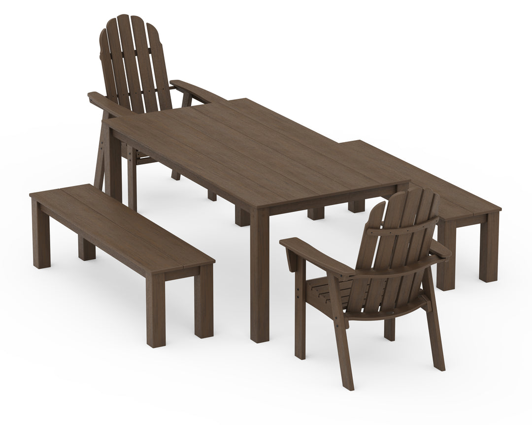 POLYWOOD® Vineyard Curveback Adirondack 5-Piece Parsons Dining Set with Benches