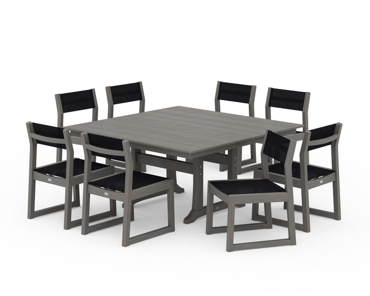 POLYWOOD® EDGE Sling Side Chair 9-Piece Farmhouse Trestle Dining Set