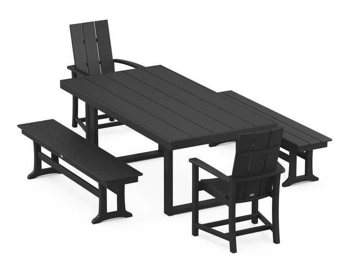 POLYWOOD® Modern Adirondack 5-Piece Dining Set with Benches
