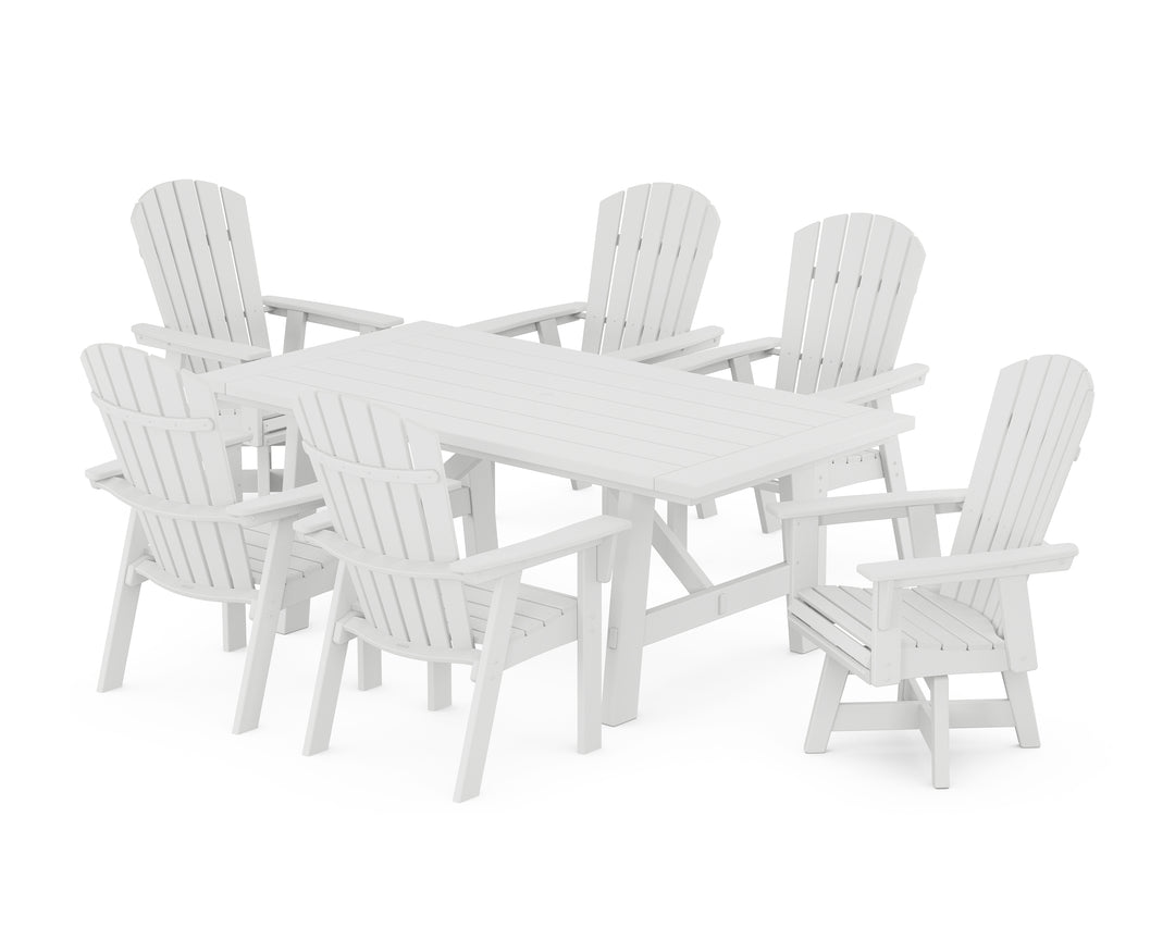 POLYWOOD® Nautical Curveback Adirondack Swivel Chair 7-Piece Rustic Farmhouse Dining Set