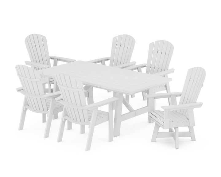 POLYWOOD® Nautical Curveback Adirondack Swivel Chair 7-Piece Rustic Farmhouse Dining Set