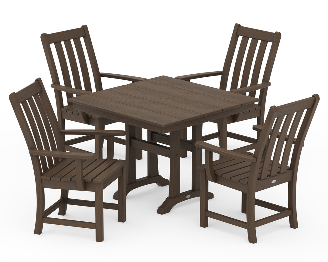 POLYWOOD® Vineyard 5-Piece Farmhouse Trestle Arm Chair Dining Set