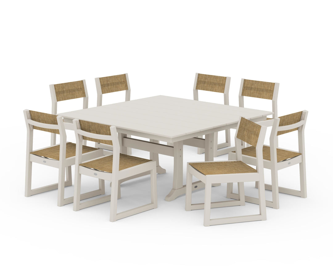 POLYWOOD® EDGE Sling Side Chair 9-Piece Farmhouse Trestle Dining Set