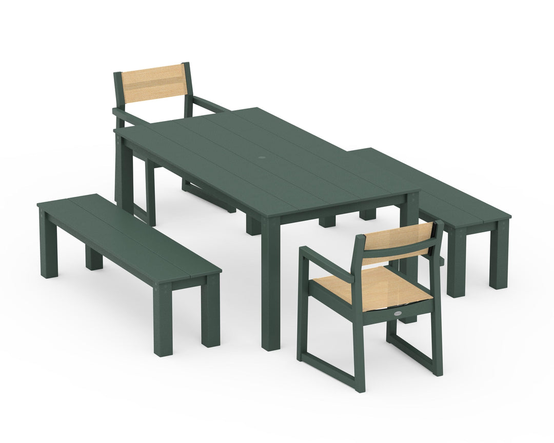 POLYWOOD® EDGE Sling Arm Chair 5-Piece Parsons Dining Set with Benches