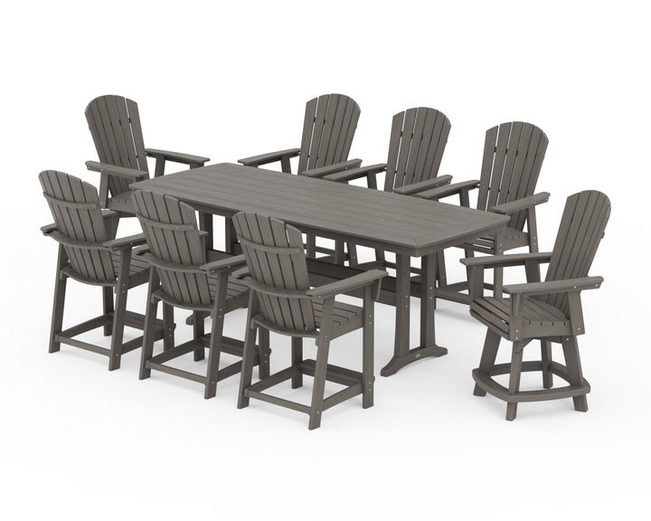 POLYWOOD® Nautical Curveback Adirondack Swivel 9-Piece Counter Set with Trestle Legs
