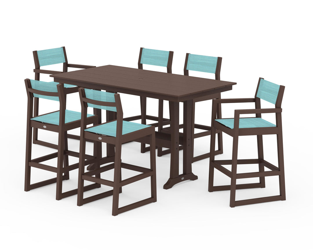 POLYWOOD® EDGE Sling 7-Piece Farmhouse Bar Set with Trestle Legs