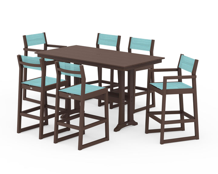 POLYWOOD® EDGE Sling 7-Piece Farmhouse Bar Set with Trestle Legs