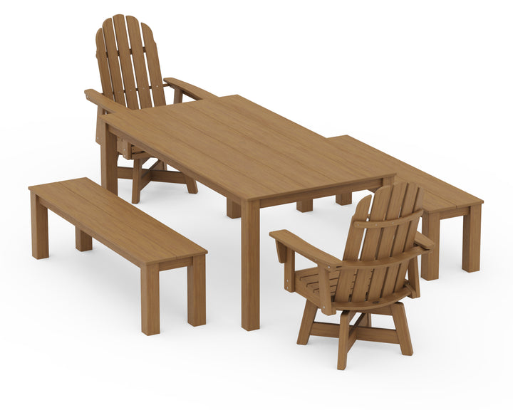POLYWOOD® Vineyard Curveback Adirondack 5-Piece Parsons Swivel Dining Set with Benches