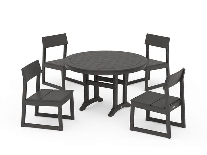 POLYWOOD® EDGE Side Chair 5-Piece Round Dining Set With Trestle Legs