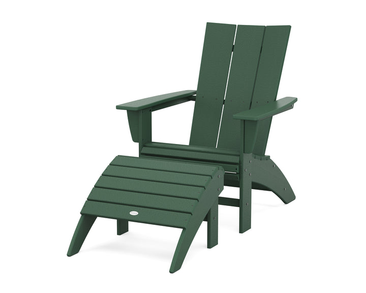 POLYWOOD® Modern Curveback Adirondack Chair 2-Piece Set with Ottoman