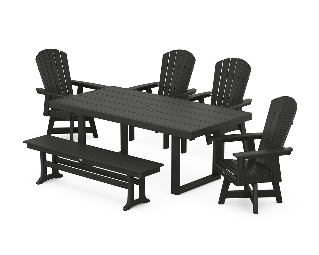 POLYWOOD® Nautical Curveback Adirondack Swivel Chair 6-Piece Dining Set with Bench