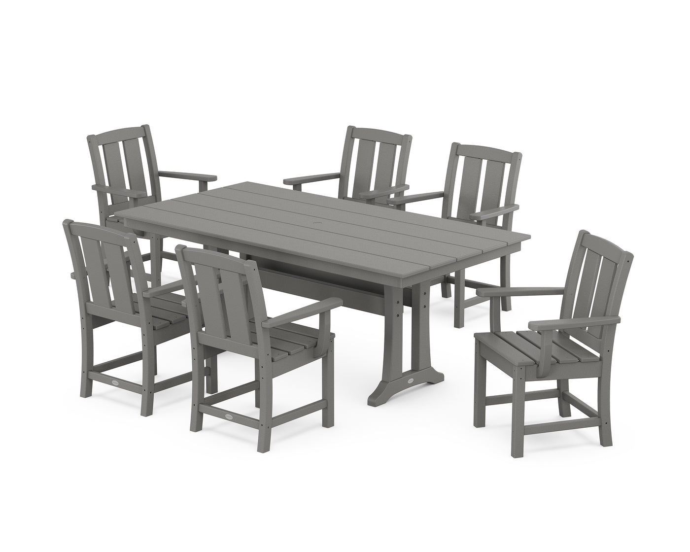 Mission Arm Chair 7-Piece Farmhouse Dining Set with Trestle Legs