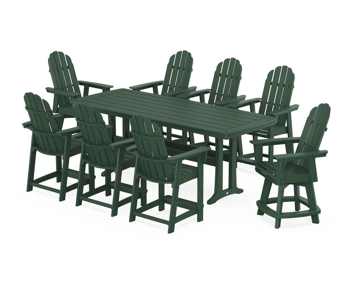 POLYWOOD® Vineyard Curveback Adirondack Swivel 9-Piece Counter Set with Trestle Legs
