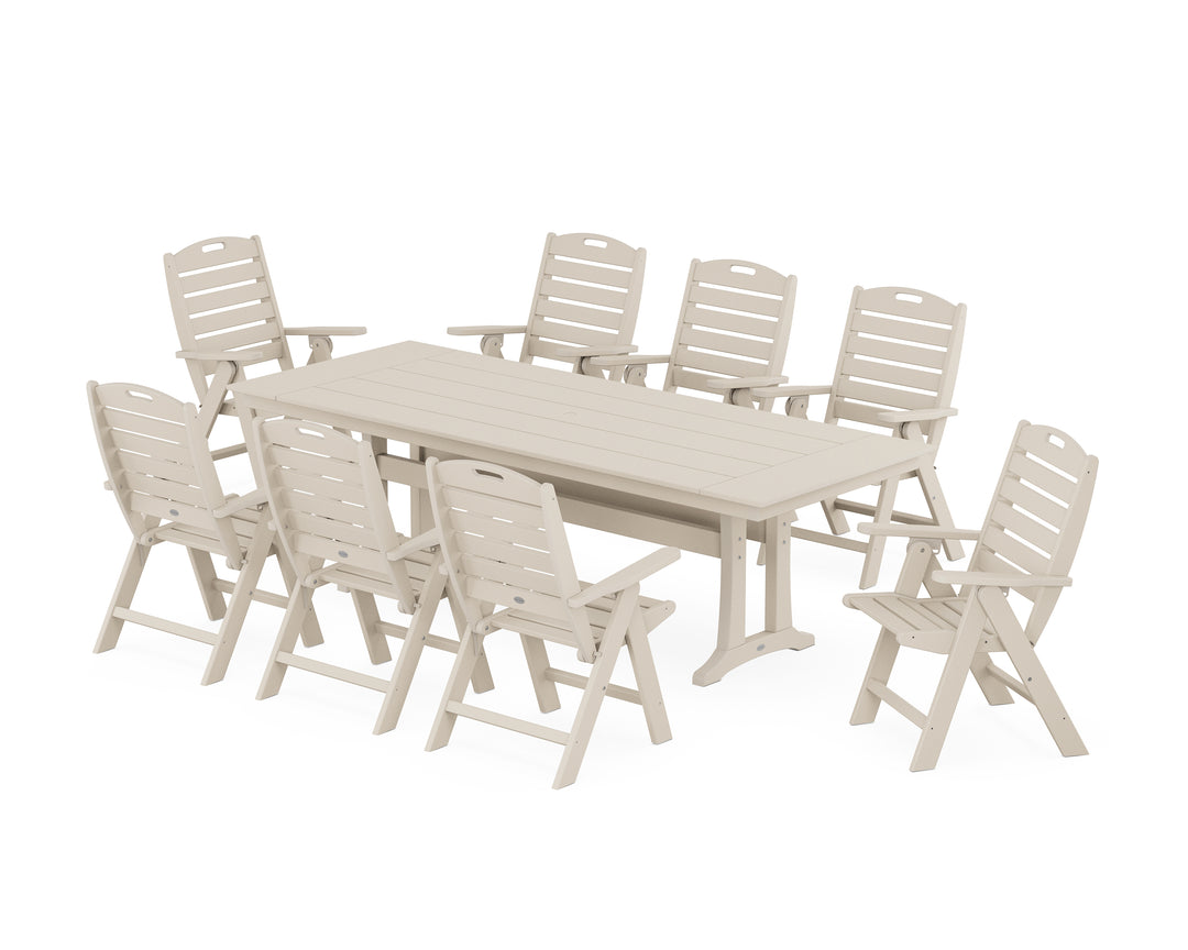 POLYWOOD® Nautical Highback 9-Piece Farmhouse Dining Set with Trestle Legs
