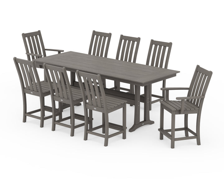 POLYWOOD® Vineyard 9-Piece Farmhouse Counter Set with Trestle Legs