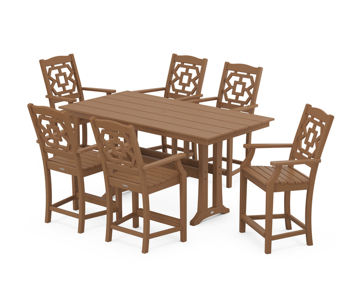 Martha Stewart by POLYWOOD® Chinoiserie Arm Chair 7-Piece Farmhouse Counter Set with Trestle Legs