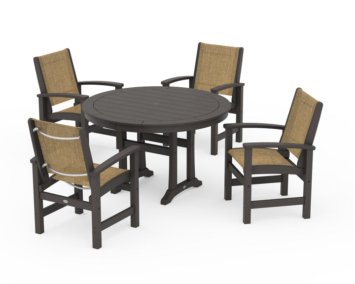 POLYWOOD® Coastal 5-Piece Round Dining Set with Trestle Legs