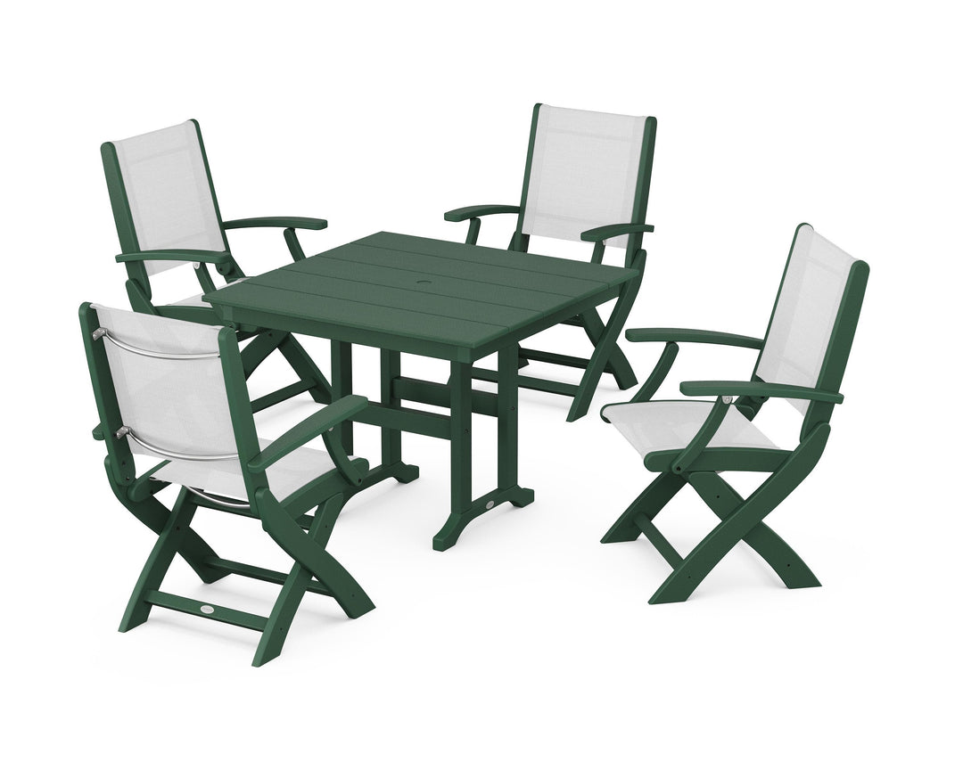 POLYWOOD® Coastal Folding Chair 5-Piece Farmhouse Dining Set