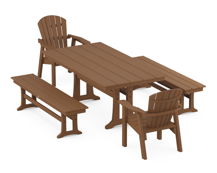 POLYWOOD® Seashell 5-Piece Farmhouse Dining Set With Trestle Legs