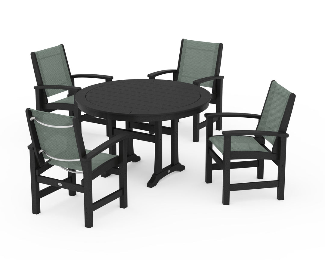 POLYWOOD® Coastal 5-Piece Round Dining Set with Trestle Legs