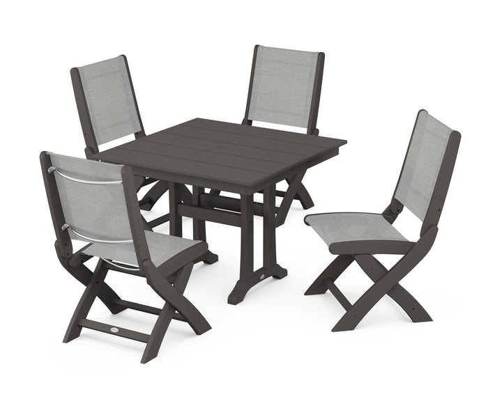 POLYWOOD® Coastal Folding Side Chair 5-Piece Farmhouse Dining Set With Trestle Legs