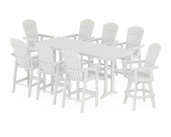 POLYWOOD® Nautical Curveback Adirondack Swivel 9-Piece Bar Set with Trestle Legs