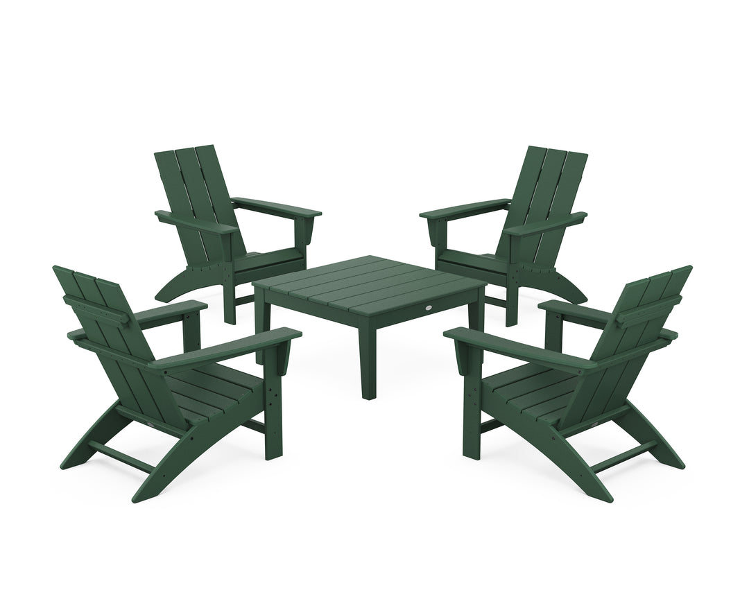 POLYWOOD® 5-Piece Modern Adirondack Chair Conversation Set with 36" Conversation Table