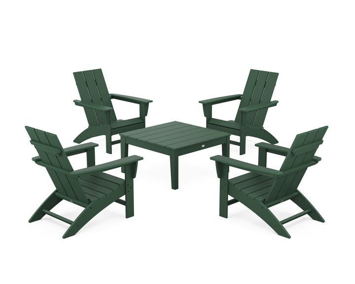POLYWOOD® 5-Piece Modern Adirondack Chair Conversation Set with 36" Conversation Table