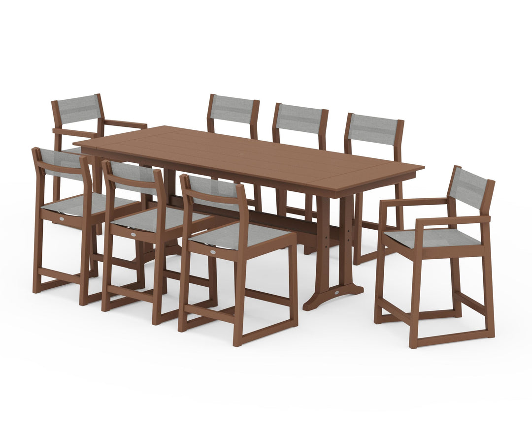 POLYWOOD® EDGE Sling 9-Piece Farmhouse Counter Set with Trestle Legs