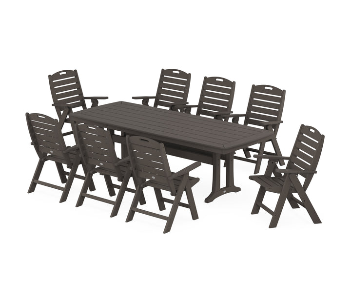POLYWOOD® Nautical Highback 9-Piece Dining Set with Trestle Legs