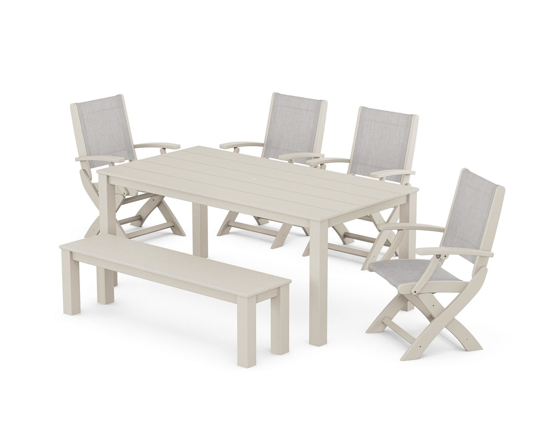 POLYWOOD® Coastal Folding Chair 6-Piece Parsons Dining Set with Bench