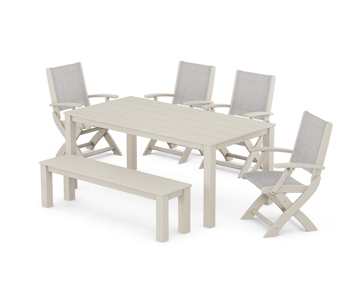 POLYWOOD® Coastal Folding Chair 6-Piece Parsons Dining Set with Bench