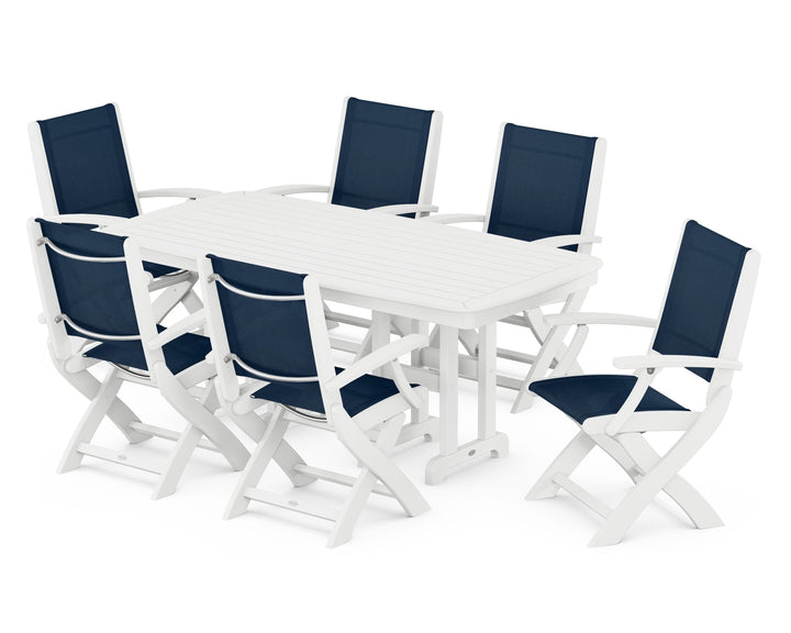 POLYWOOD® Coastal Folding Arm Chair 7-Piece Dining Set